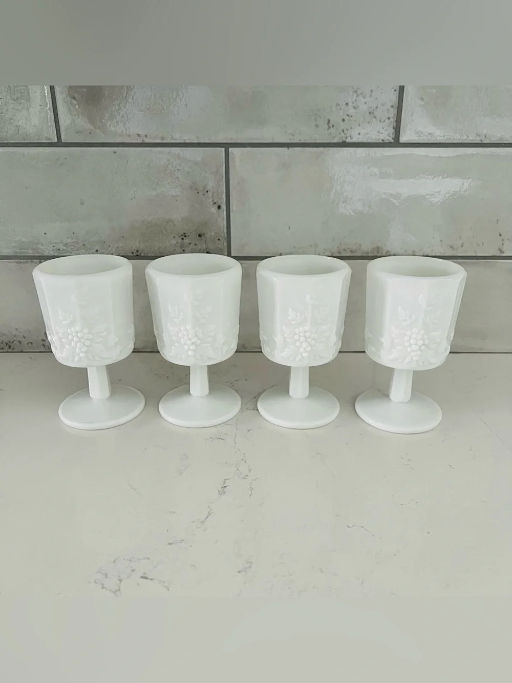 WESTMORELAND Vintage Paneled Grape Milk Glass Oversize Wine Glasses - Set of 4